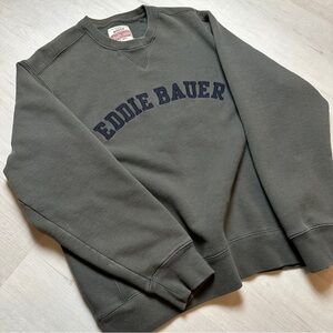 Eddie Bauer Olive Crewneck Sweatshirt with Navy Appliqué